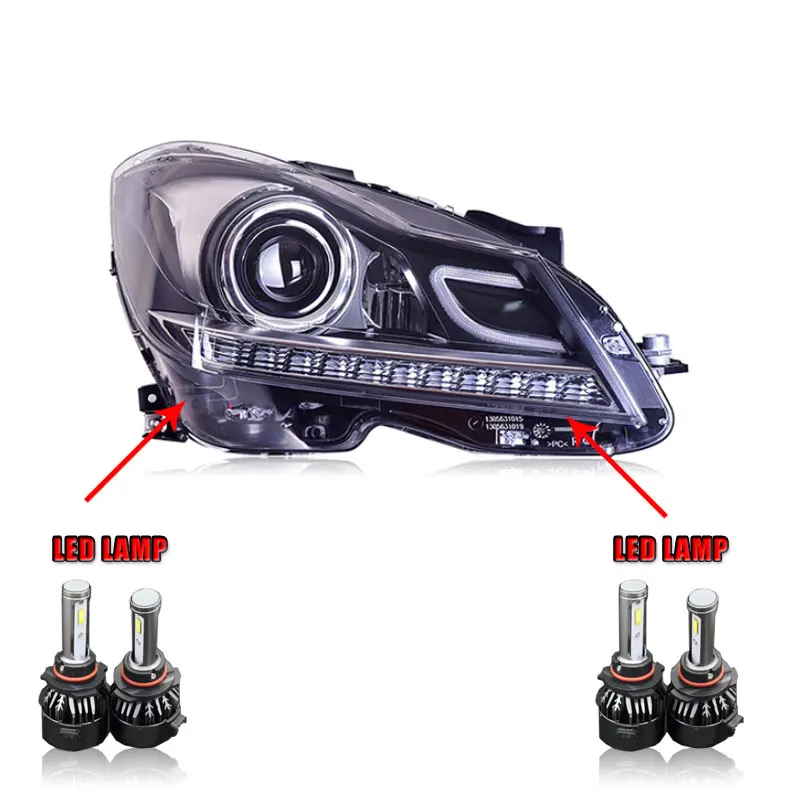 ALL LED version 2 шт. автомобильный стиль светодиодный фары для Benz W204 2011- для W204 Головной фонарь светодиодный объектив двойной луч H7 HID Xenon bi xenon объектив - Цвет: ALL LED version