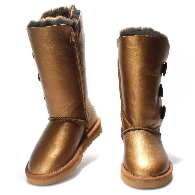 Зимние сапоги на натуральном меху; Mujer Botas; водонепроницаемые зимние сапоги из натуральной овечьей кожи; теплые шерстяные высокие сапоги для женщин - Цвет: Golden