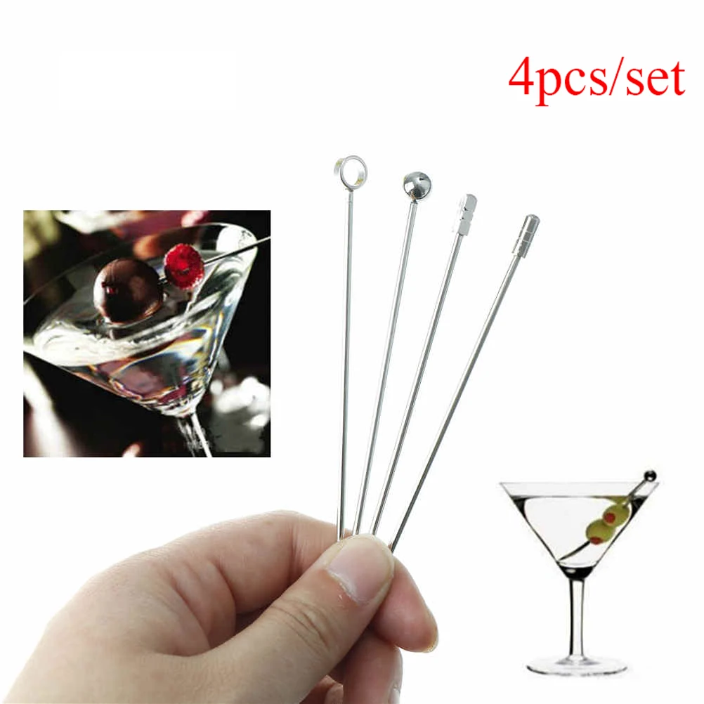 

4pcs Stainless Steel Cocktail Wine Needle Bar Tool Fruit Fork Metal Toothpick Kitchen