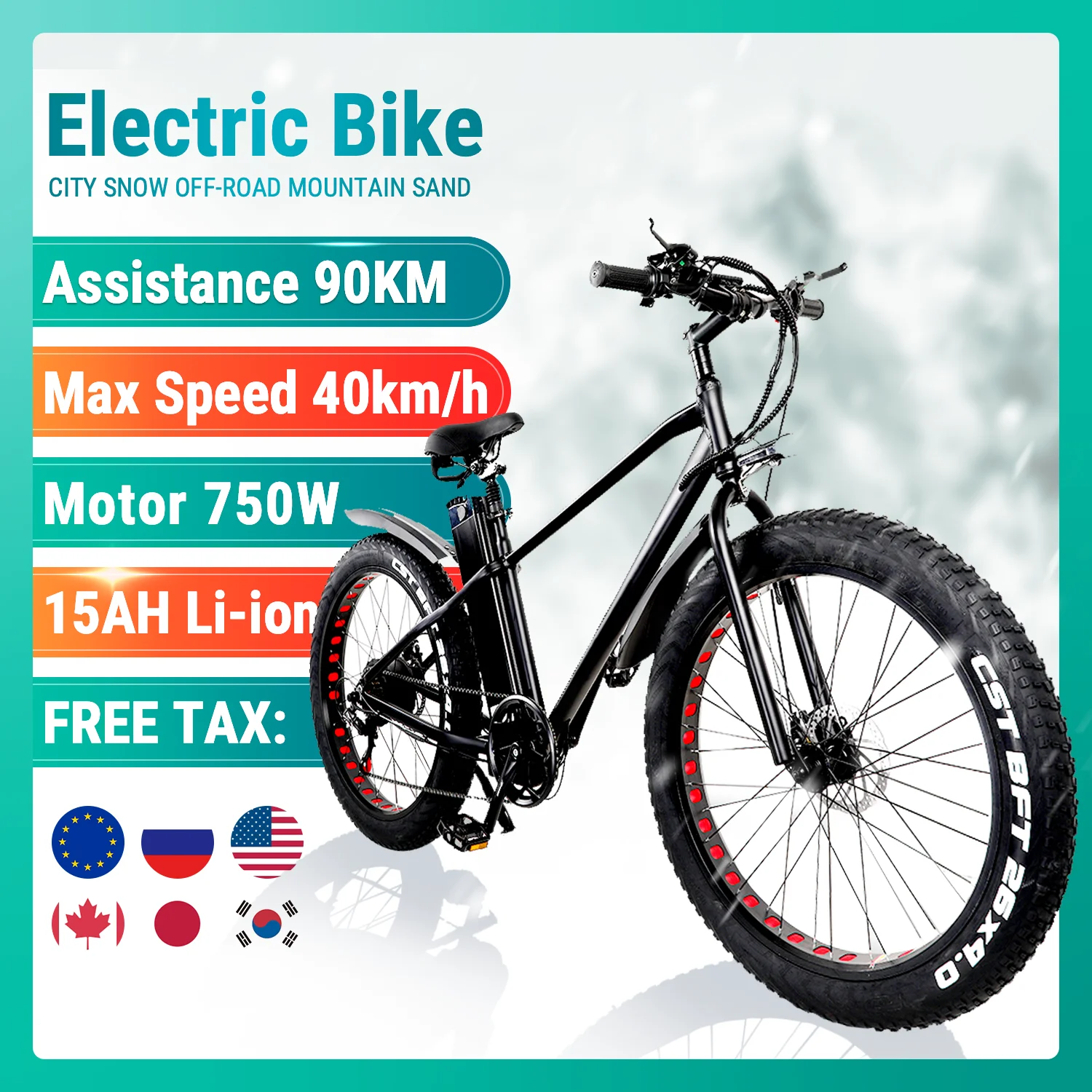 Verkaufen Ebike 750W MAX 40 Km/h 48V24AH Batterie Elektrische Mountainbike 4,0 Fett Reifen Elektrische Fahrrad Strand E-bike Elektrische Fahrrad
