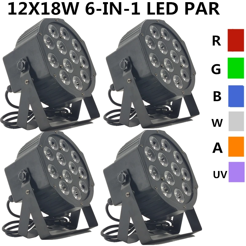 

4PCS/ 12X18W RGBWA+UV led Par light 6-in-1 par led wash light professional stage dj equipment disco lights