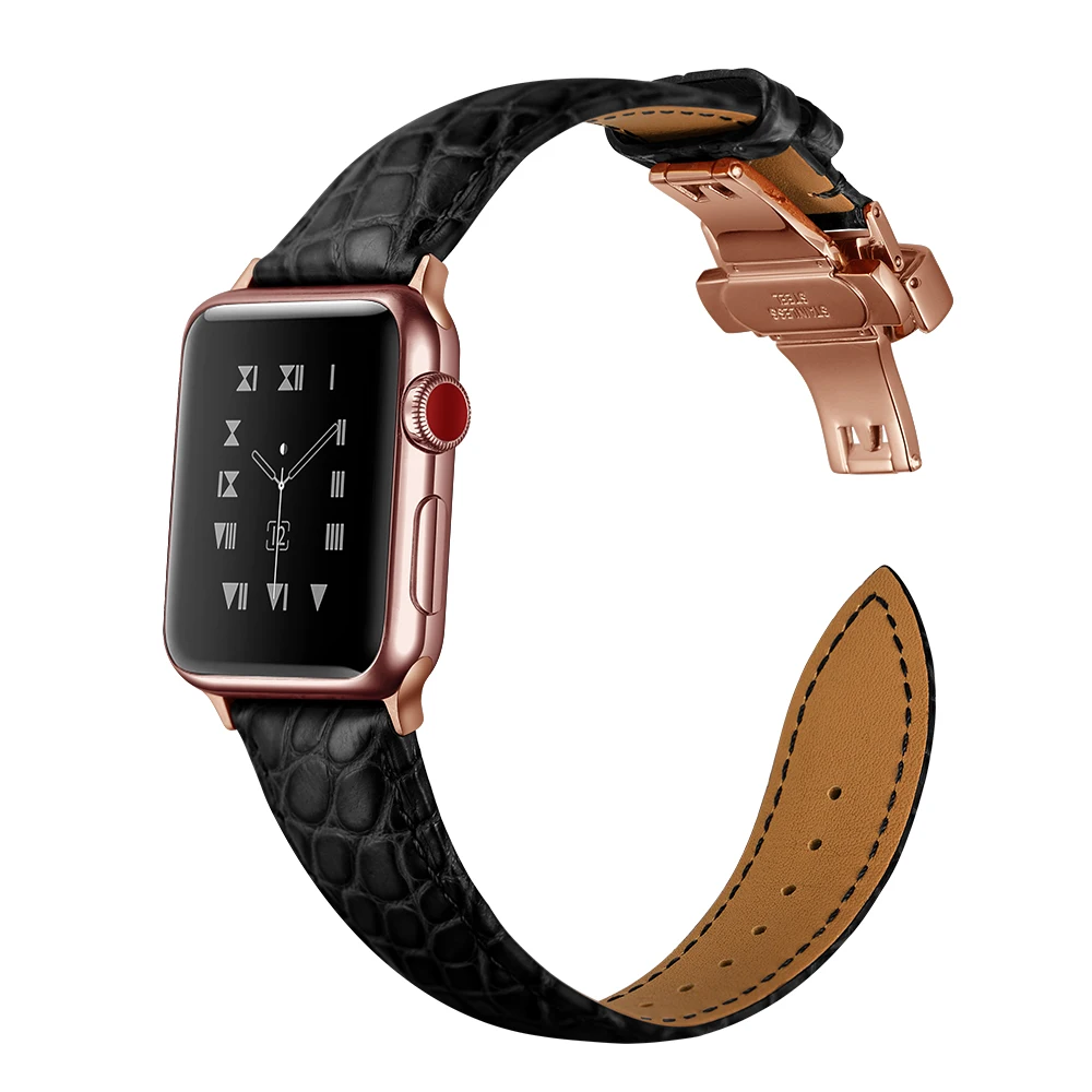 Французский ремешок из кожи аллигатора для Apple watch, 4 ремешка, 44 мм, 40 мм, iwatch 5, 4, 3, 2, 1, 42 мм, 38 мм, топ браслет, Ремешки для наручных часов, 44 мм