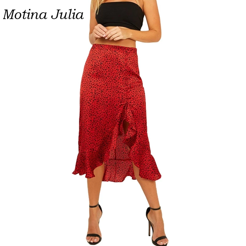 Motina Julia 2019 трендовая красная леопардовая юбка женская гофрированная миди |
