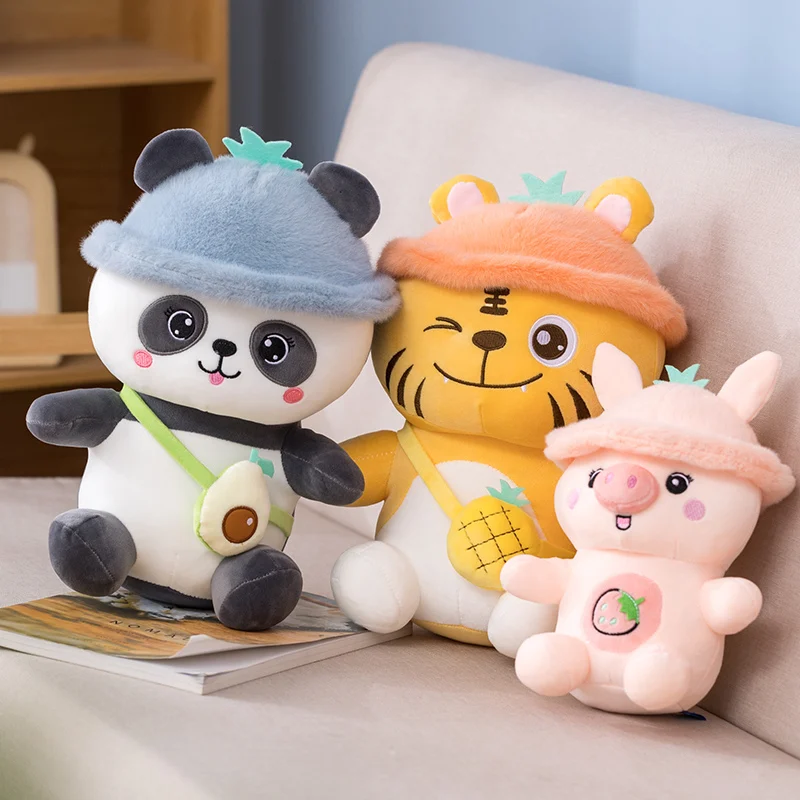 

New Cute Fruit Animal Avocado Panda Pineapple Tiger Strawberry Pig Plush Stuffered Dolls Kids Lovely Gifts