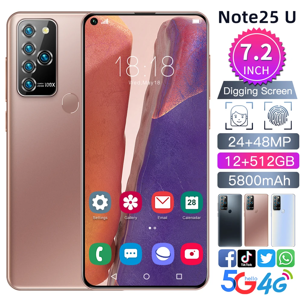 

Note25U 7.2inch Smart phone 16 GB 512GB ROM 24+48MP Android 10.0 GPS Face recognition Global Version Mobile Phone