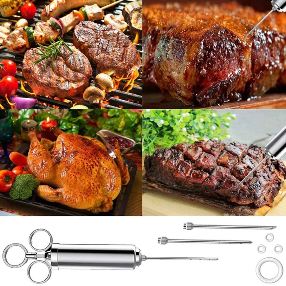 

Stainless Steel Meat Marinade Injector Kit Grill Turkey BBQ Seasoning Sauce Flavor Needle Cooking Syringe With 3 Needles