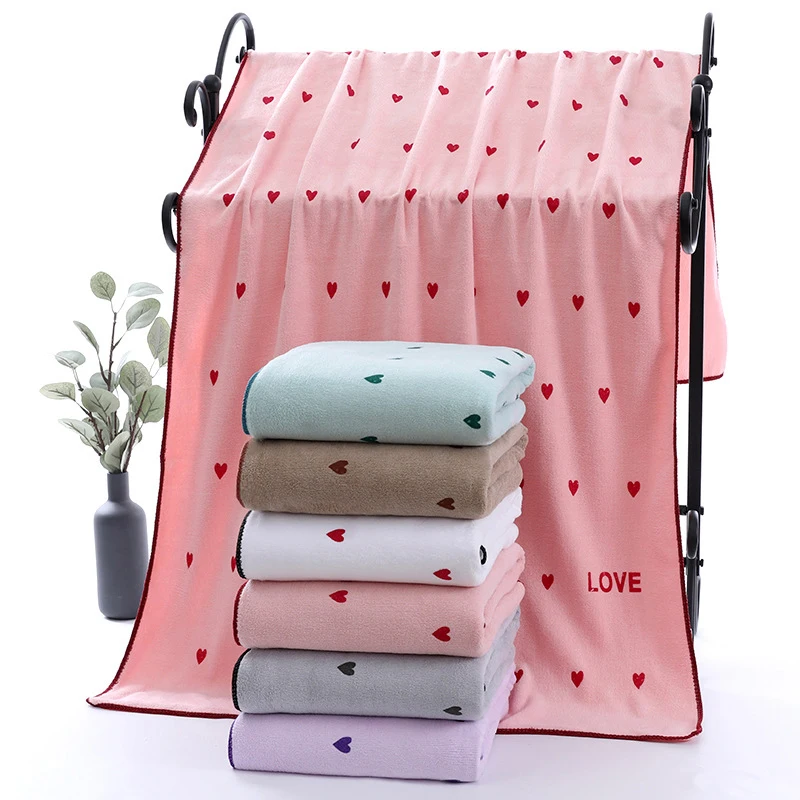 

Heart Print Microfiber Bath Towel Absorbent Large Towel Beach Towels Comfort Breathable Shower Towel 70*140cm Soft Home Supplie