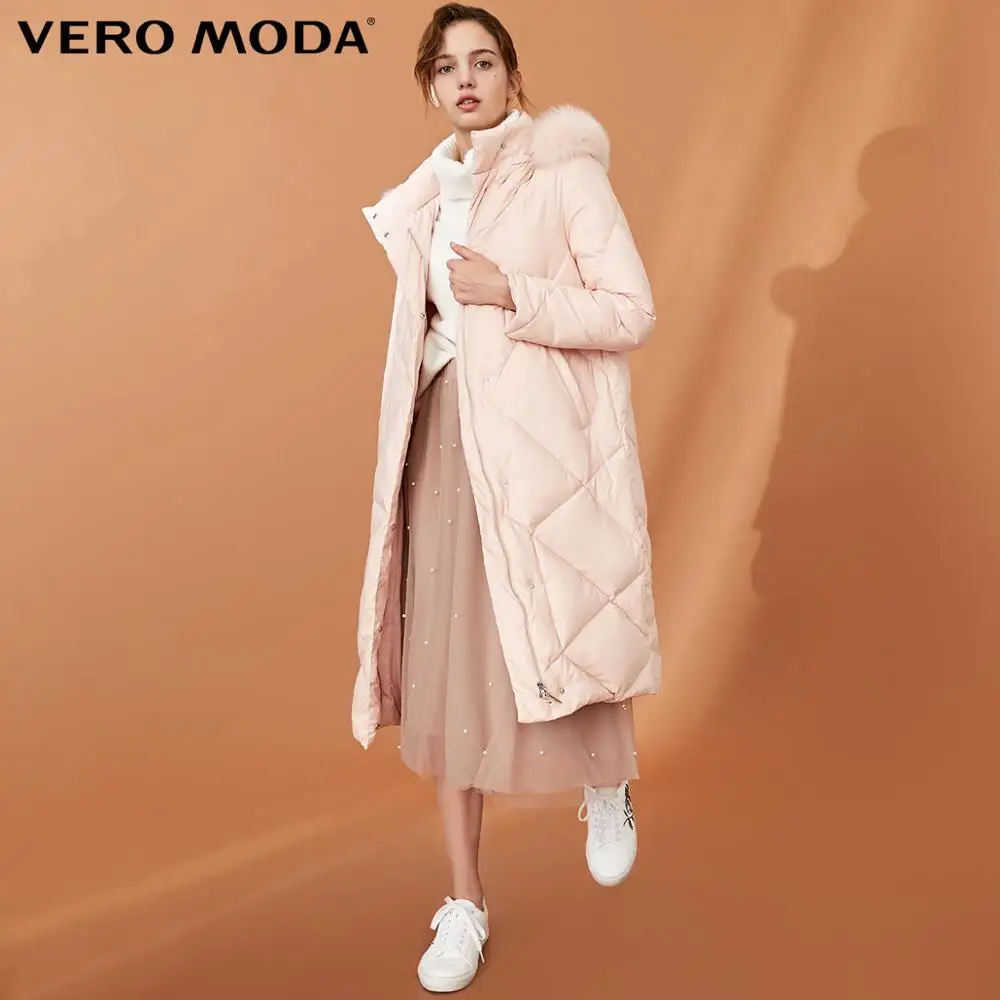 Rose smoke Vero Moda женский 90% белый утиный пух Лисий меховой воротник длинный пуховик парка пальто | 318312501 - Цвет: Rose smoke