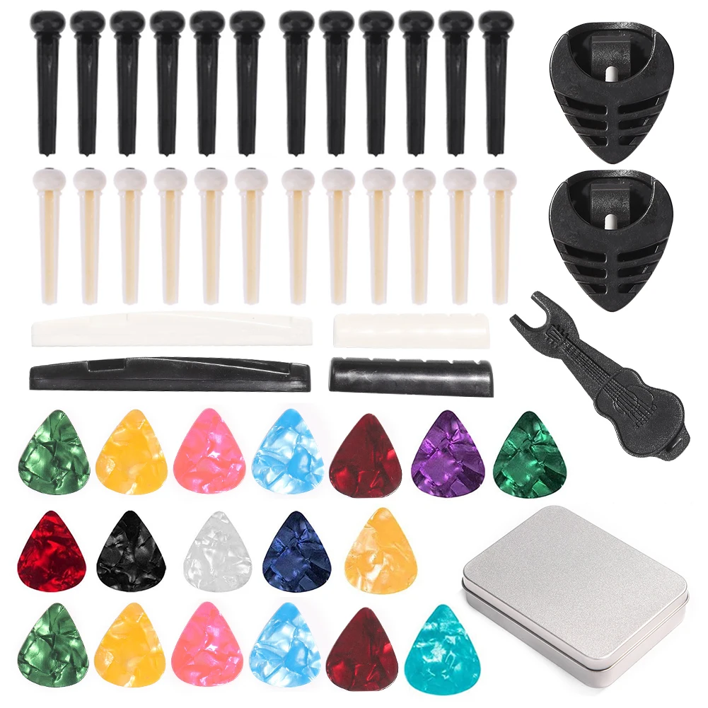 

1 Set Guitar Accessories Kit Picks Acoustic Guitar Strings Bridge Pins Finger Picks Musical Instrument Replacement Parts