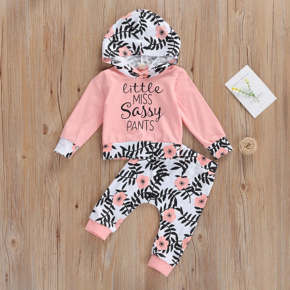 

2020 New Style Newborn Baby Girl Casual 2Pcs Outfits Infant Long Sleeve Letter Hooded Top Plant Trousers Spring Autumn Clothing