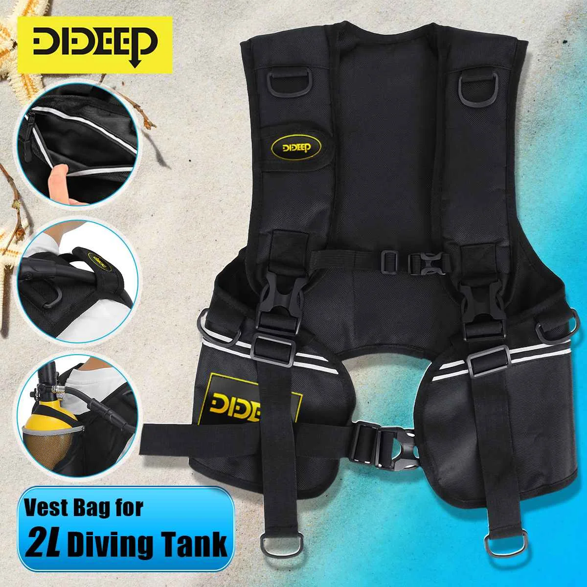 

DIDEEP Quick-Drying Vest Bag for 2L Scuba Tank Diving Oxygen Cylinder Storage Back Bag Snorkeling Dive Equipment