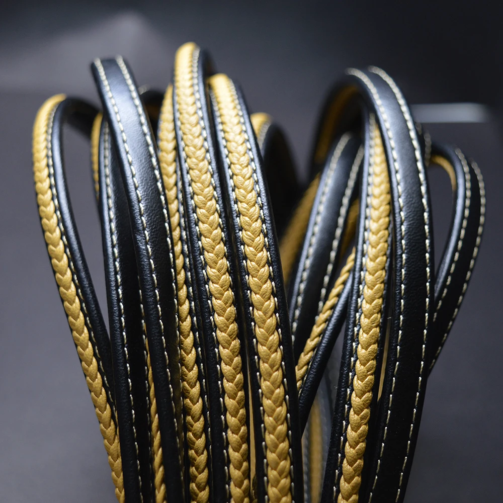 2 м/лот 8*5 мм черно-желтые плетеные кожаные шнуры для браслетов ювелирных изделий