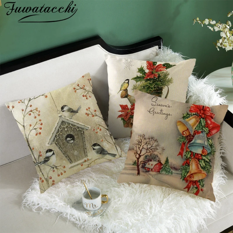 

Fuwatacchi Christmas Pillows Cover Decoative Santa Claus Snowman Elk Cat Dog Pattern Printing Cushion Cover for Home Decoation