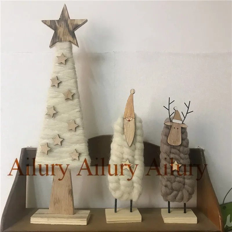 Деревянная войлочная Рождественская елка (H45cm) Санта (H26CM) Лось (H24cm) реквизит для