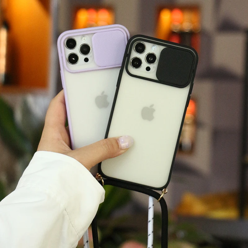 

Crossbody Lanyard Phone Case With Strap For Iphone 11 12 Pro Max MiNi X XR XS 7 8 Plus Camera Protection Translucent Phone Cover