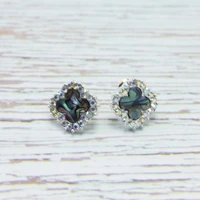 pave crystals abalone shell quatrefoil studs earrings