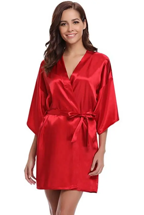 

2021New Silk Kimono Robe Bathrobe Women Silk Bridesmaid Robes Sexy Navy Blue Robes Satin Robe Ladies Dressing Gowns