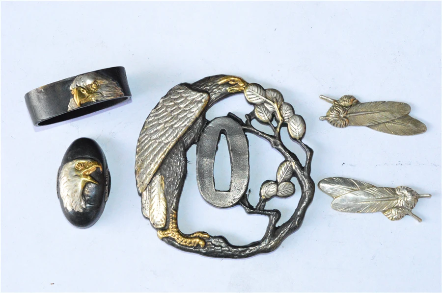 Набор медных изделий ручной работы золотой и серебряный Страж Tsuba menumi Fuchi Кашира