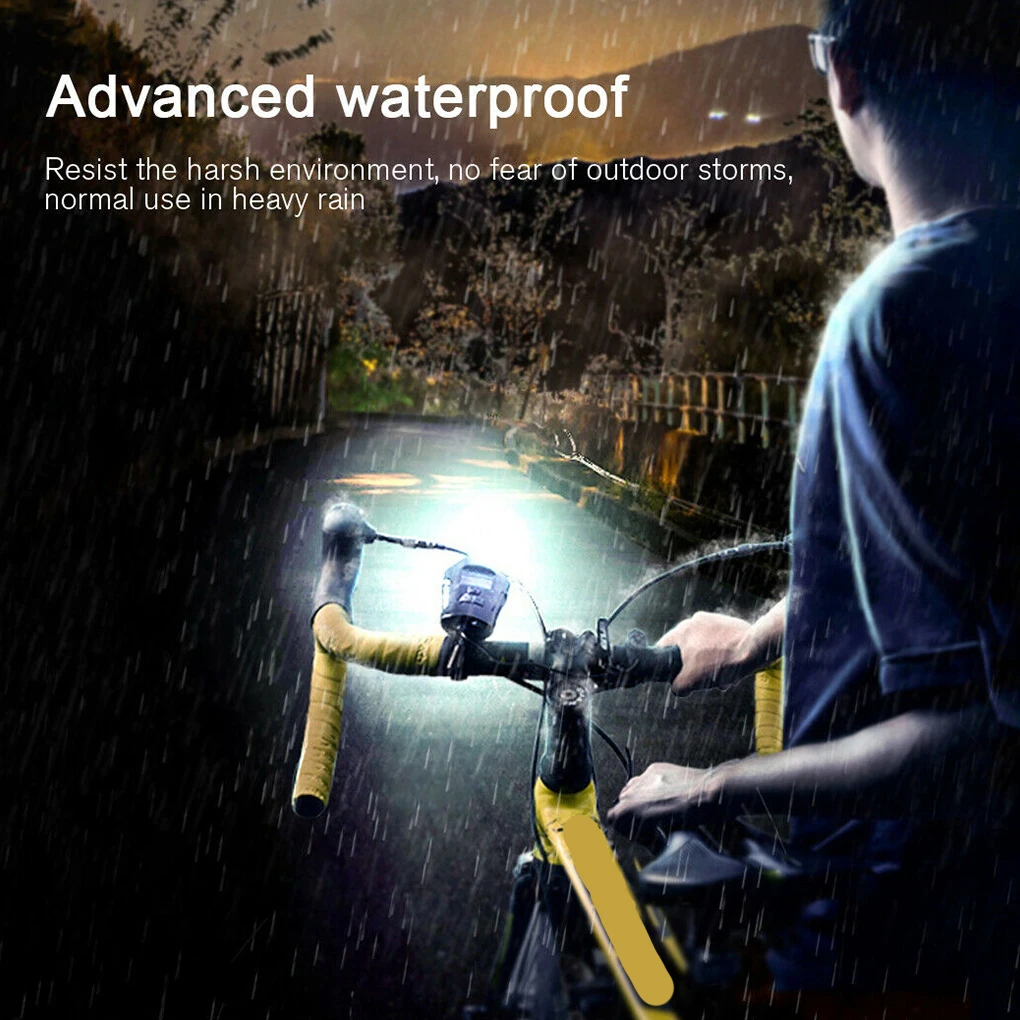 

LCD Screen USB Charging Bike Front Light Waterproof Bicycle Flashlight Handlebar Cycling Head Light W/ Horn Speed Meter
