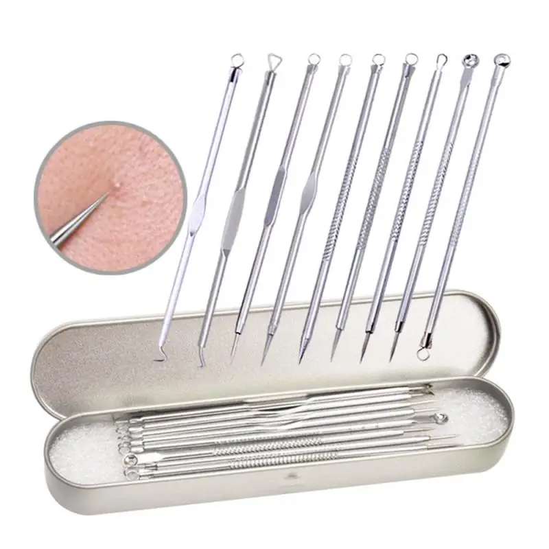

9pcs Stainless Steel Acne Blackhead Remover Needle Tools Set Blackhead Tweezer Pimple Extractor Removal Skin Care Tool