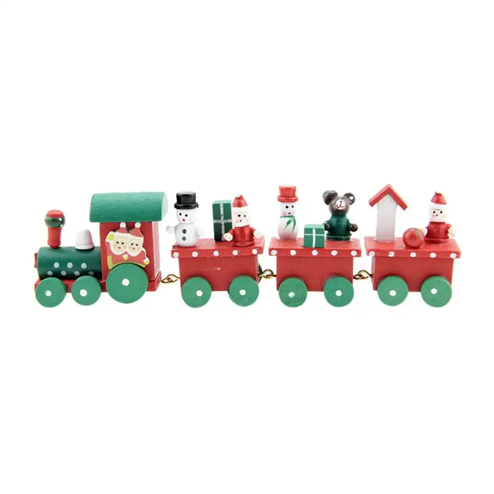 

2pcs Christmas Wooden Painted Small Train Festival Ornament Santa Claus Snowman Christmas Home Decoration Gift
