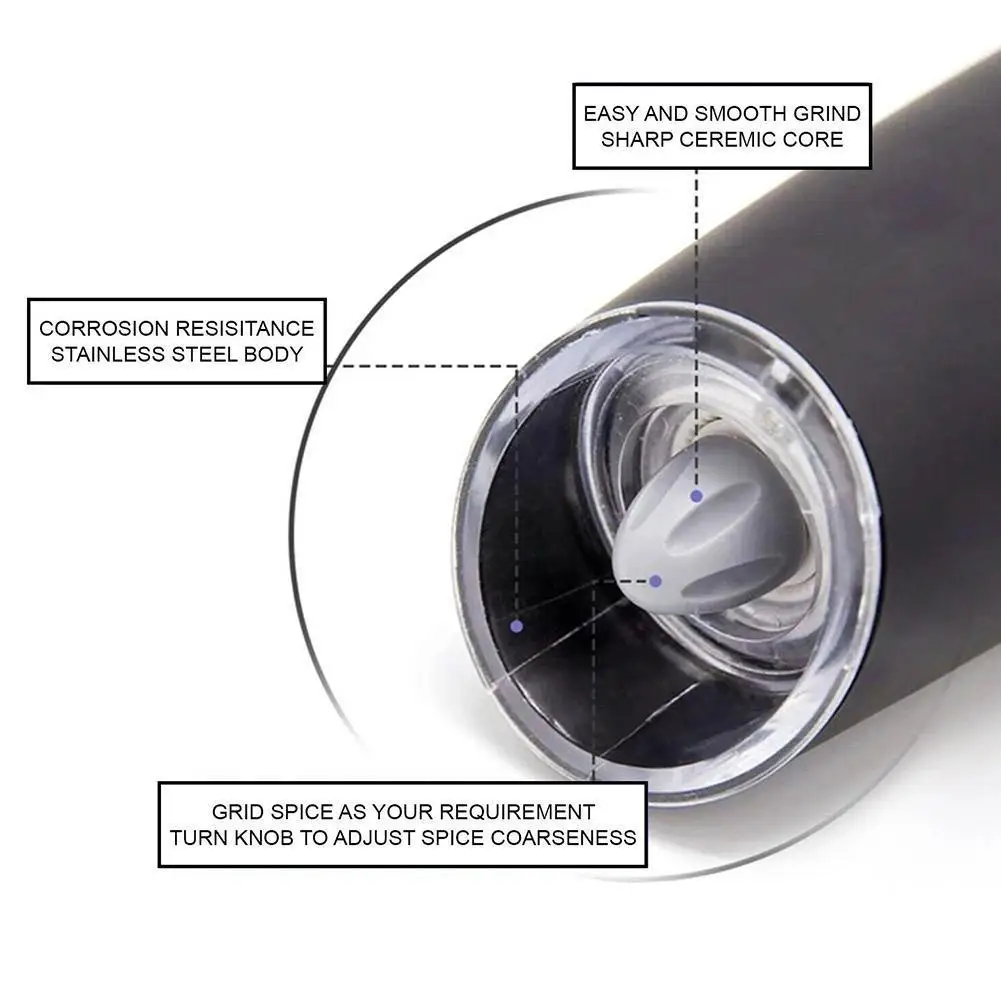 

Electric Automatic Mill Pepper and Salt Grinder LED Core Kitchen Grain Porcelain Mill Mills Peper Light Supplies Spice Grin H4Z9