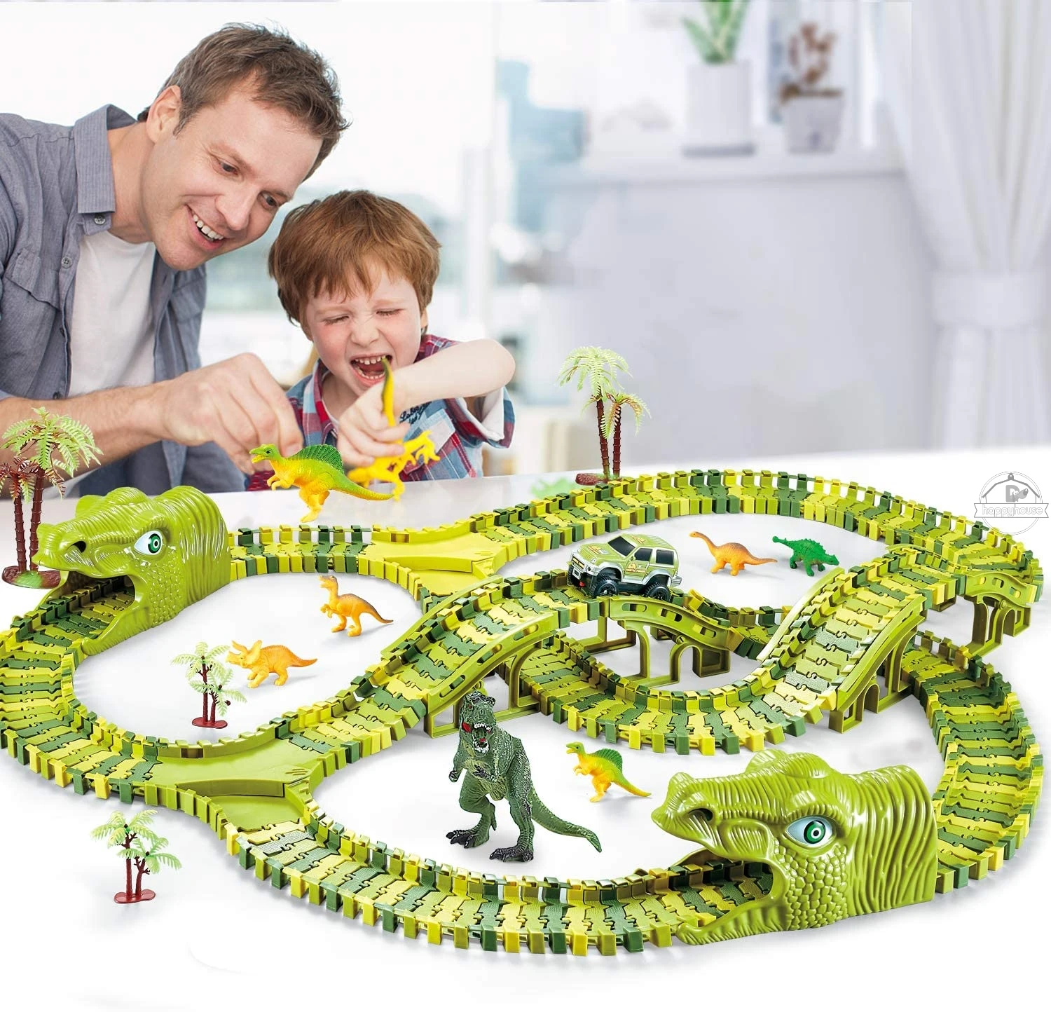 

Hot Magic Track Dinosaur Railway Toy Car Track Racing Toy Set Educational Bend Flexible Race Track Flash Light Car Toys For Kids