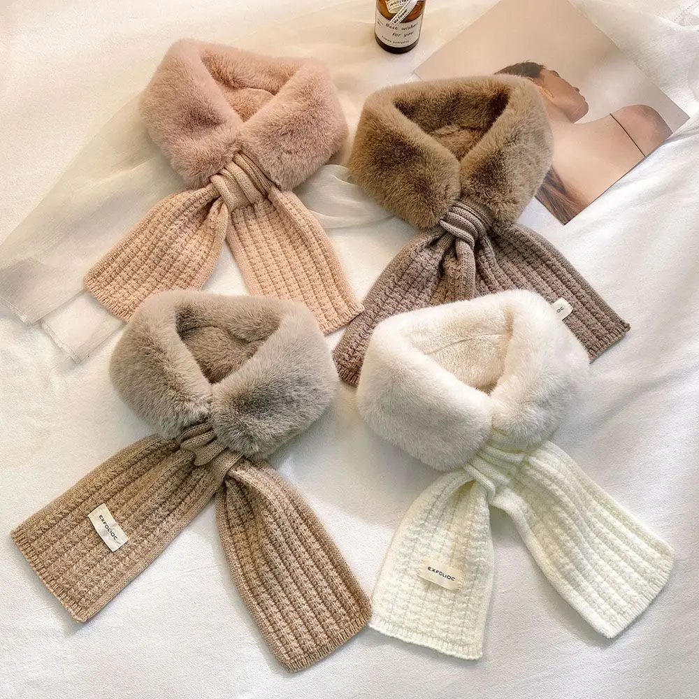 

Fashion Windproof Shawl Faux Fur Plush Neckerchief Warm Bib Plush Scarfs Cross Scarf