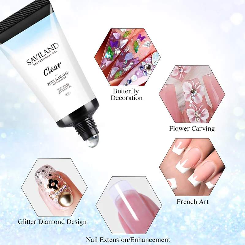 Цветной полигель SAVILAND для ногтей прозрачный гель наращивания 60 мл желеобразный