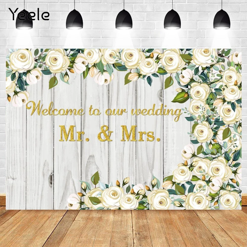 

Yeele Wood Board Plank White Flower Wedding Photocall Custom Photography Backdrop Vinyl Photo Background Photophone Photozone