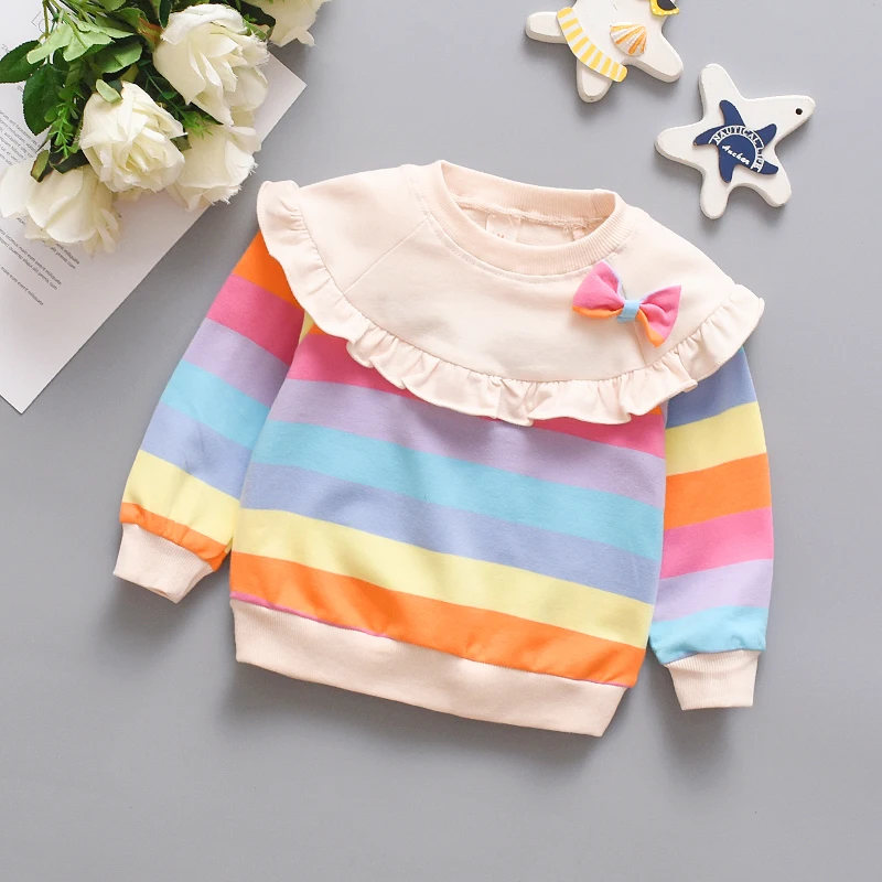 

Autumn Kids Baby Girls Shirt Rainbow Stripe Blouse Children Sweatshirts Toddler Coat Long Sleeve T-shirt Winter Baby Outerwear