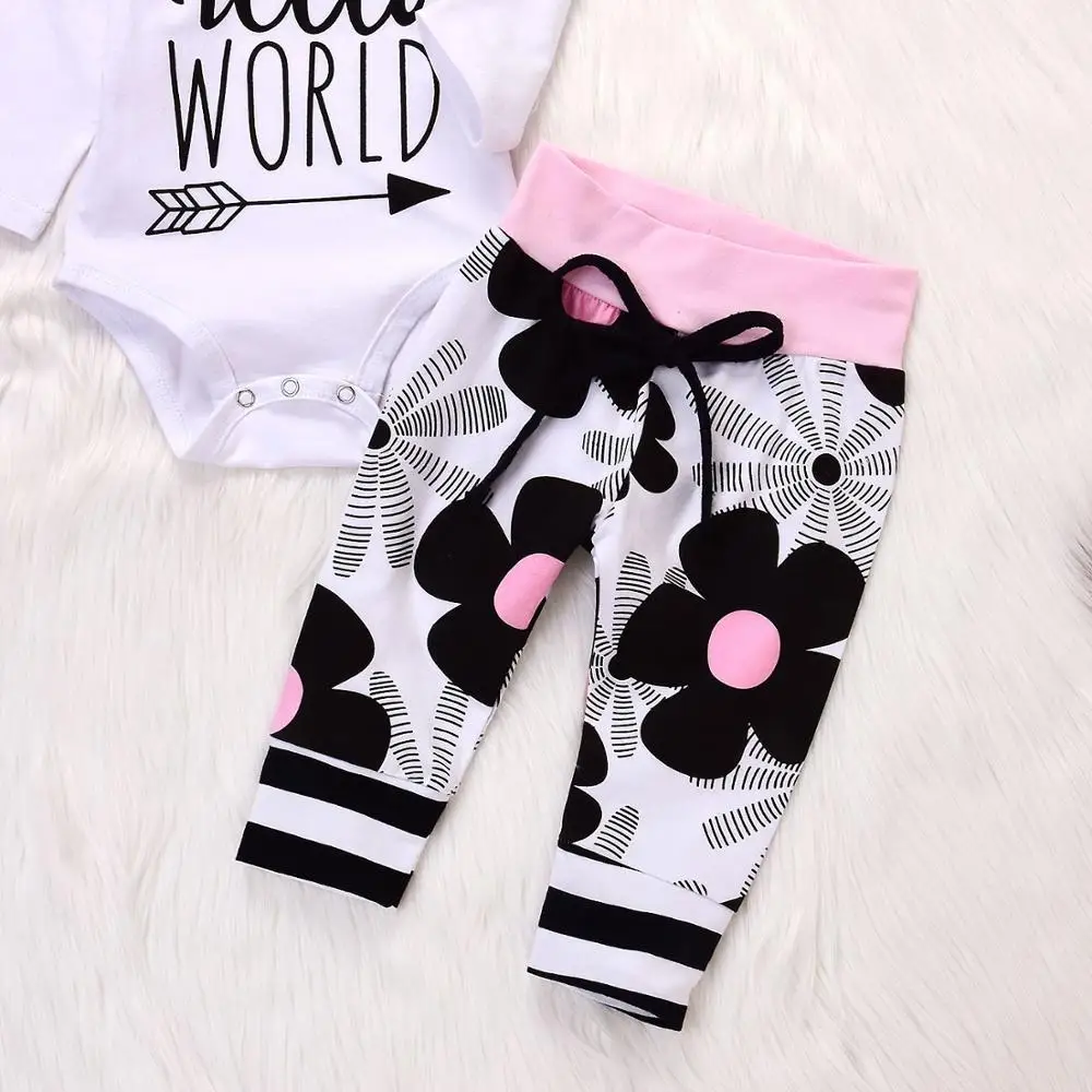 Комплекты одежды для новорожденных девочек топы с буквенным принтом Hello World