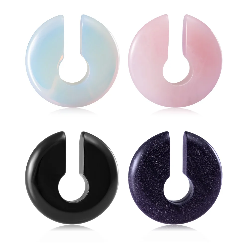 

1PC 00G Black Pink Opalite Round Stone Ear Stretchers Gauge Ear Weights Hangers for Stretched Ear Plugs Tunnels Piercing Jewelry
