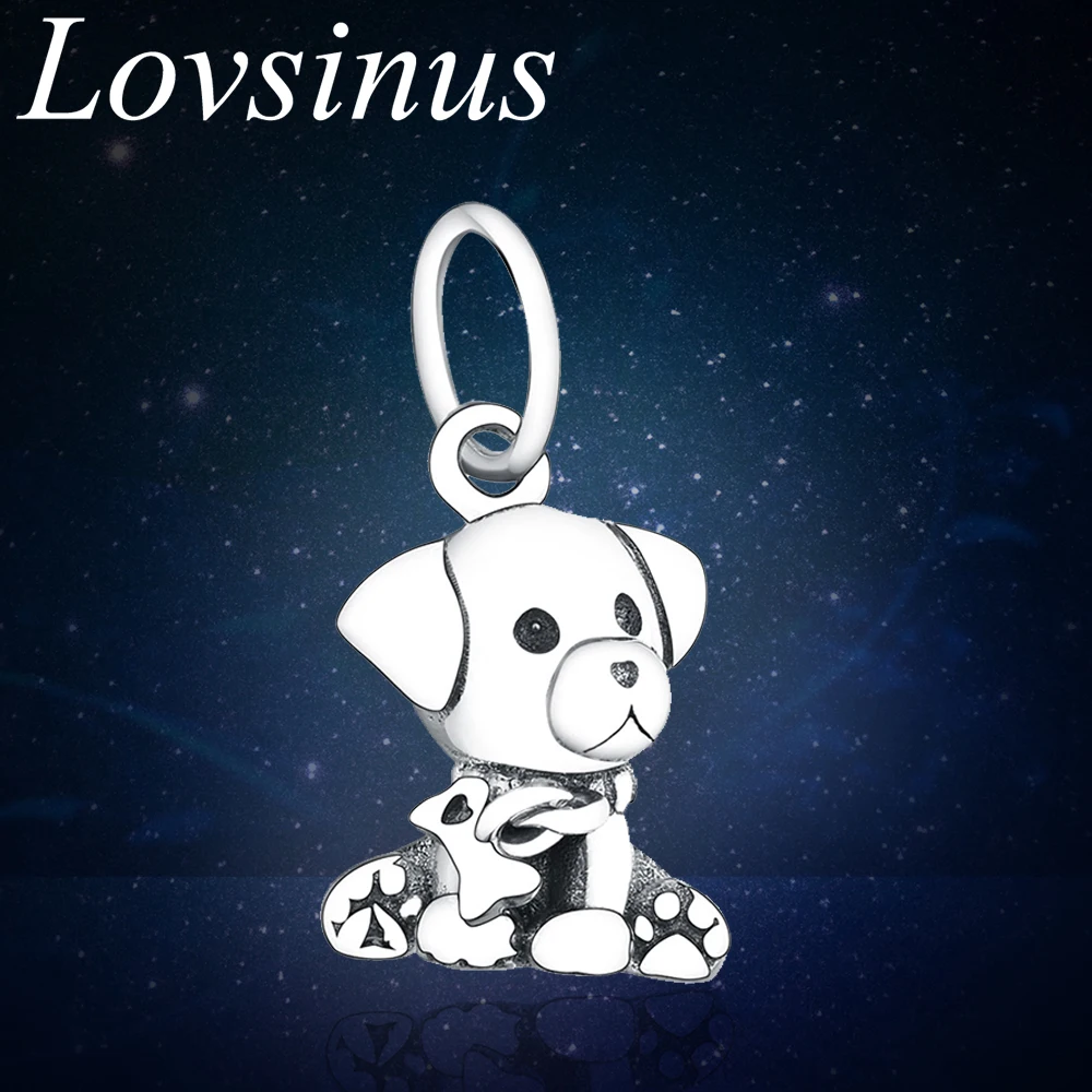 Подлинная 100% 925 пробы Серебряный лабрадор щенок болтается Шарм Собака Бусины