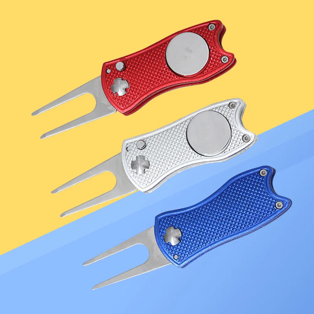 

All Metal Stainless Steel Foldable Divot Repair Tool Marker Pitch Fork Putting Green Repair Kit Golfer Training A