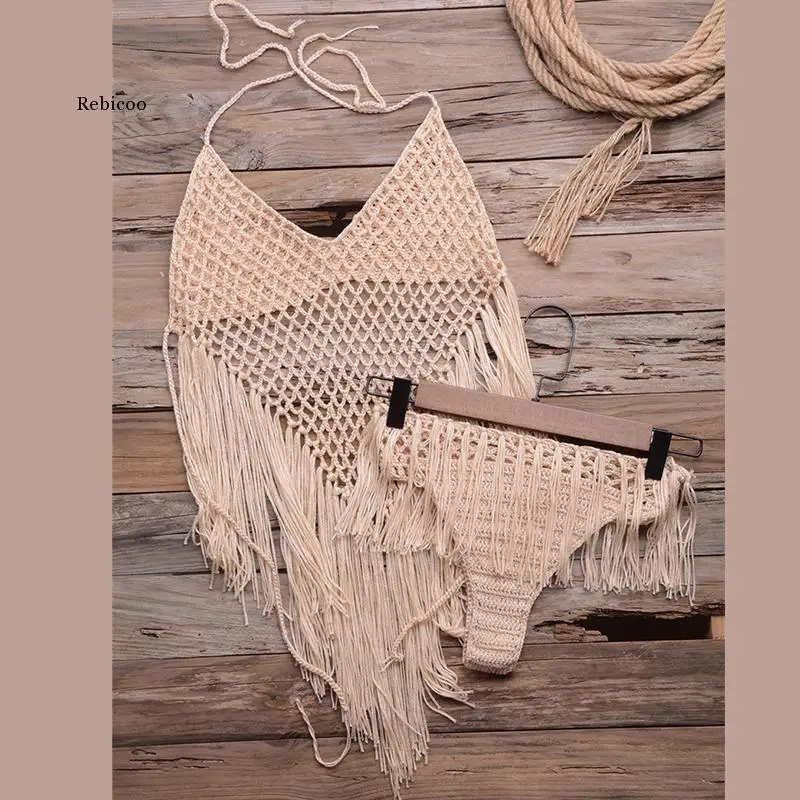 

Sexy tassel swimsuit women Hollow out bikini set Halter swimwear women Brazilian bikini Bathers bathing suit new