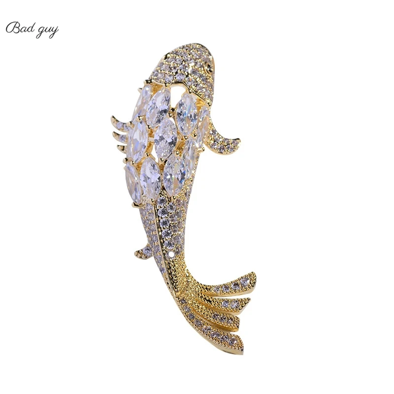 

Золотая брошь рыба, роскошные ювелирные изделия 2021, Винтажная брошь Zicon, булавка для женской одежды, шарфа, пряжка, аксессуары для одежды, юве...