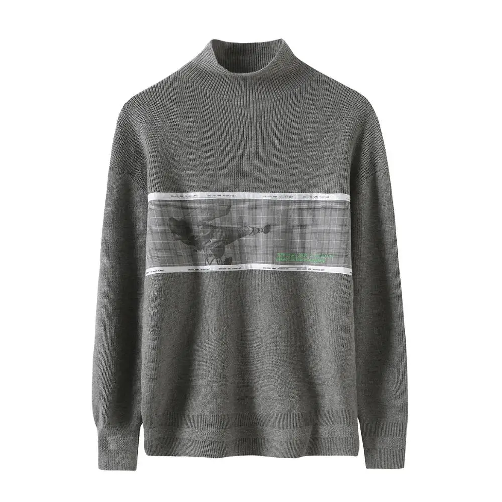 

Mark Fairwhale Autumn Fashion Casual Pullovers Patchwork Letter Print Long Sleeve Turtleneck Sweater Tops Men 718304022016