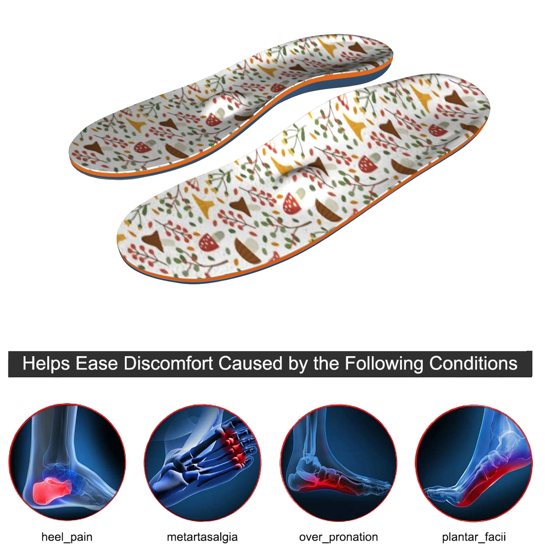 Colorful Printing iFitna Original High Arch Support Insoles Memory Foam for Men and Women flat feet Orthotic Inserts