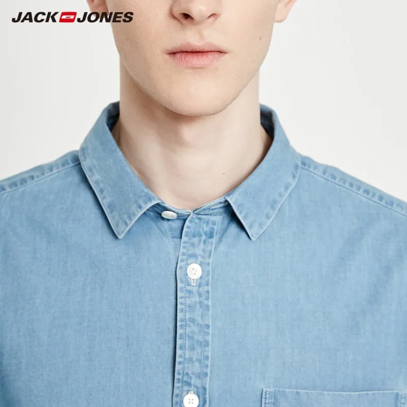JackJones Мужская Базовая Свободная Повседневная джинсовая рубашка из 100% хлопка