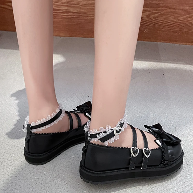 

Rimocy 2021 Sweet Lace Double Buckle Mary Jane Shoes Women Cute Bow Platform Lolita Shoes Woman Cospaly Low Heel Pumps Female