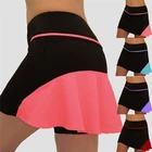 Женская Спортивная юбка для бега с высокой талией, Защитные шорты для йоги, двухслойные сетчатые шорты в стиле пэчворк для фитнеса, спортивная короткая юбка