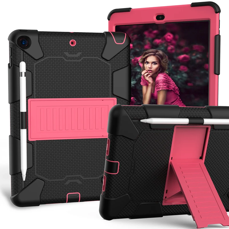 black rose Прочный силиконовый чехол с подставкой и карандашом для iPad 10,2 7-го поколения, противоударный защитный чехол+ ручка - Цвет: black rose