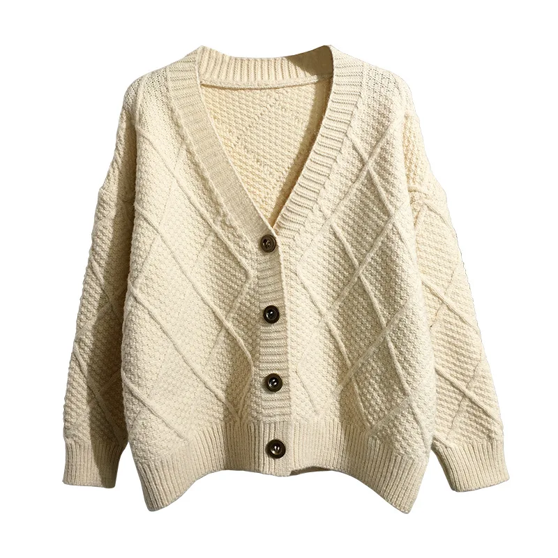 CHRLEISURE Women Cardigan Lazy Wind Sweater Single Breasted Twist Knit Jacket Autumn |