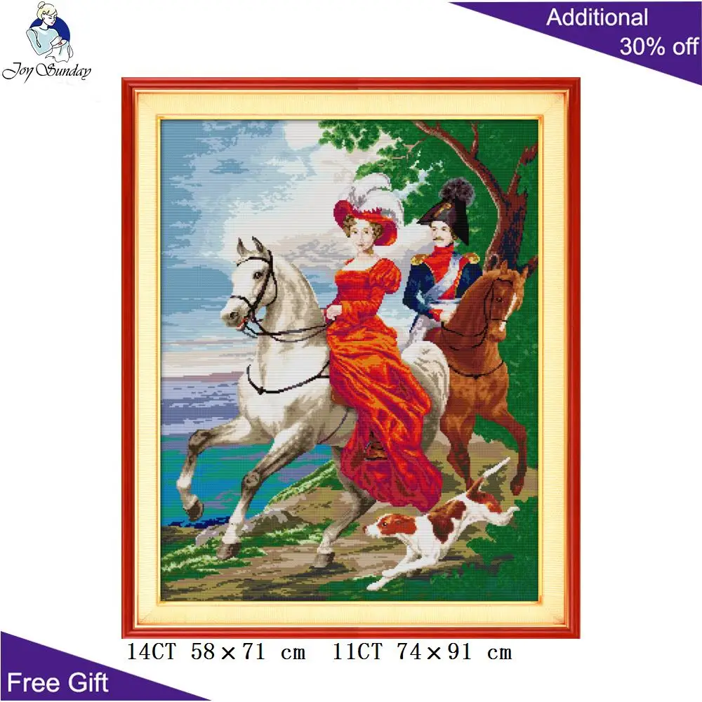

Joy Sunday Knight Couple Needlework RA203 14CT 11CT Counted and Stamped Home Decor Noble Embroidery DIY Cross Stitch kits