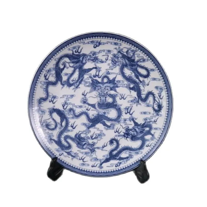 

Chinese Old Porcelain Blue And White Dragon Pattern Appreciation Plate