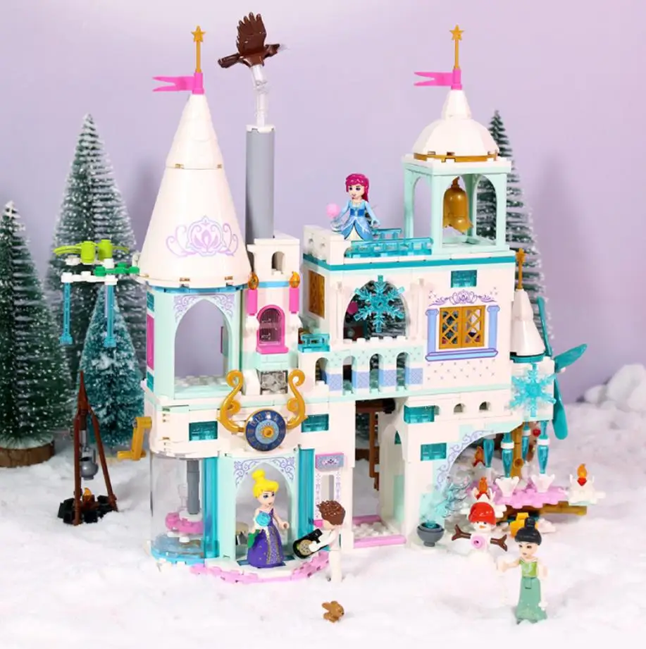 

Disney Frozen building blocks 4in1 windmill ice snow castle queen princess anna prince figures assemble brick toys for girl gift