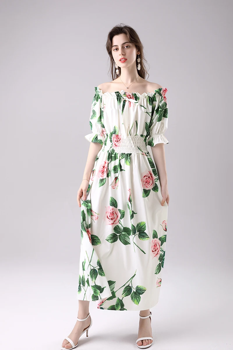 Летнее подиумное дизайнерское праздничное Хлопковое платье с открытыми плечами