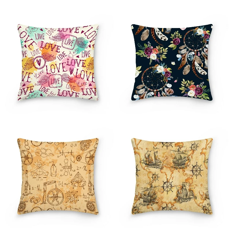 

Feathers Cushion Covers for Sofa Couch Chair Seat Bed Car Decorative Home Decor Sailboat Throw Pillowcase