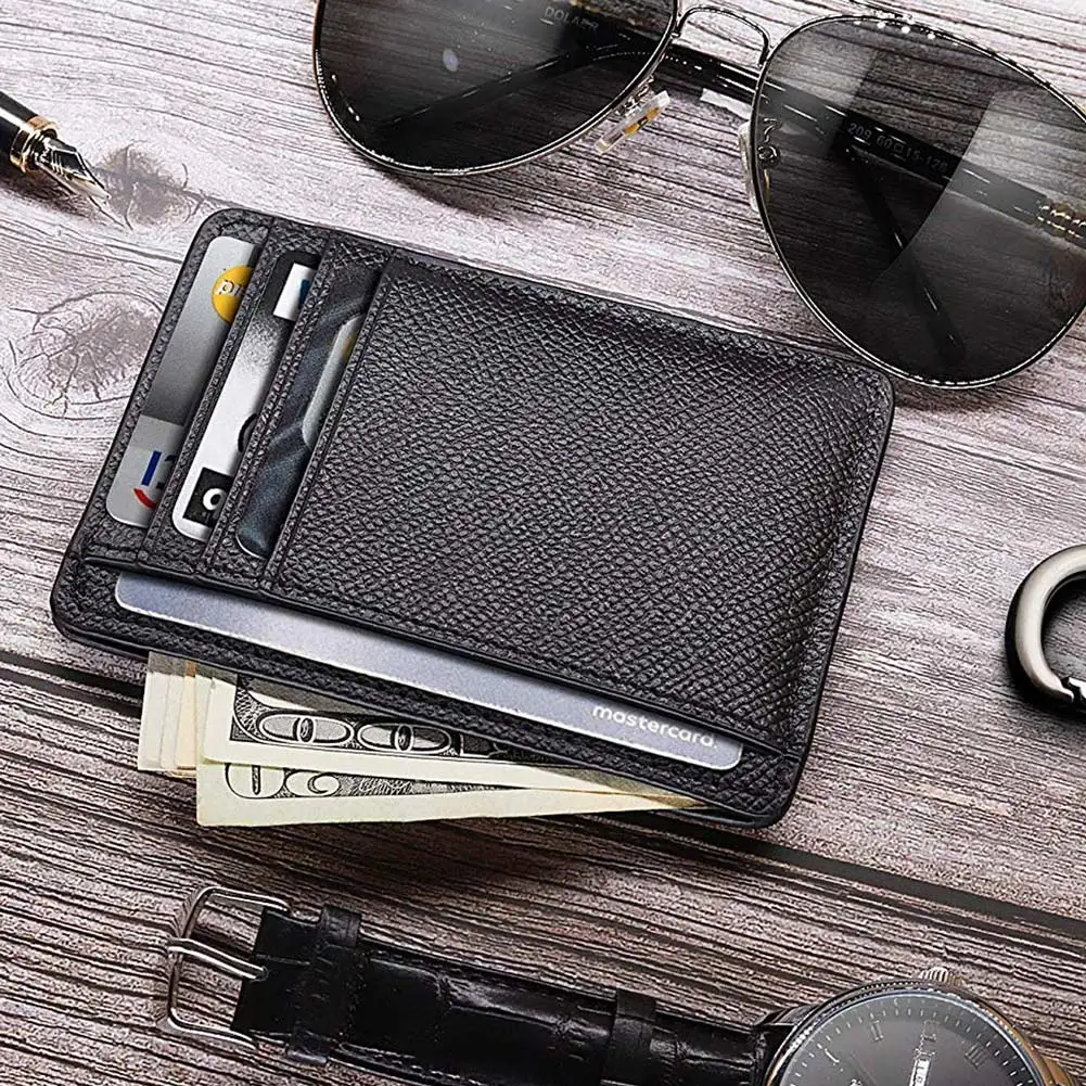 Men Card Holder PU Leather 6 Cards Slot Ultra-thin Lichee Pattern Wallet H9 | &amp ID Holders